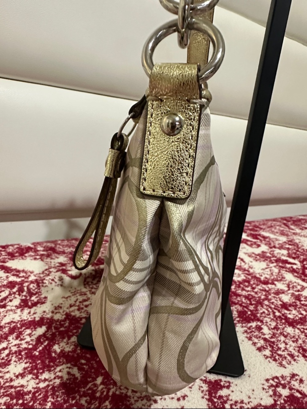 COACH Metallic Beige & Lilac Plaid Signature Shoulder Bag - Picture 5 of 16